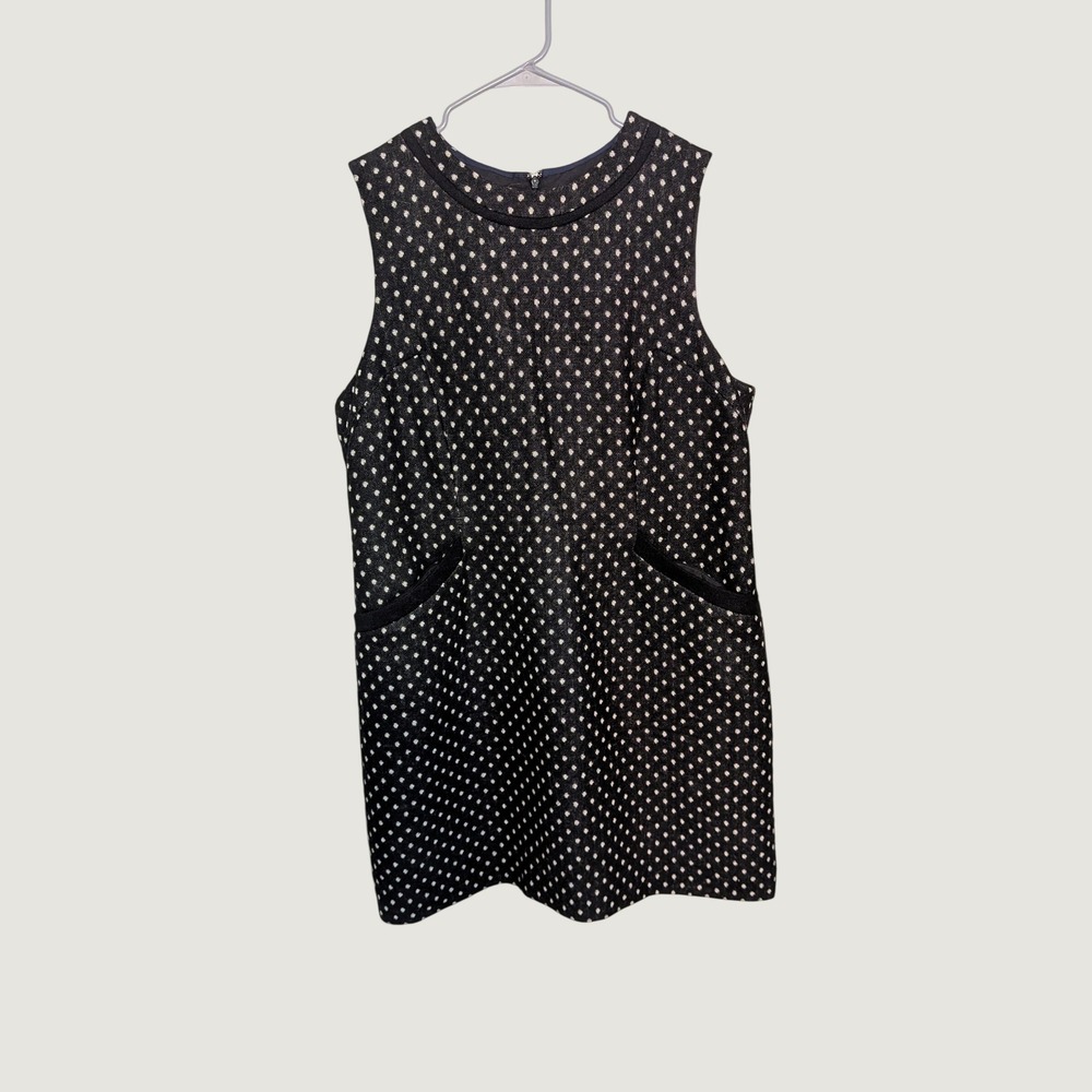 Boden British Tweed Wool Polka Dot Shift Dress Black White Size 16